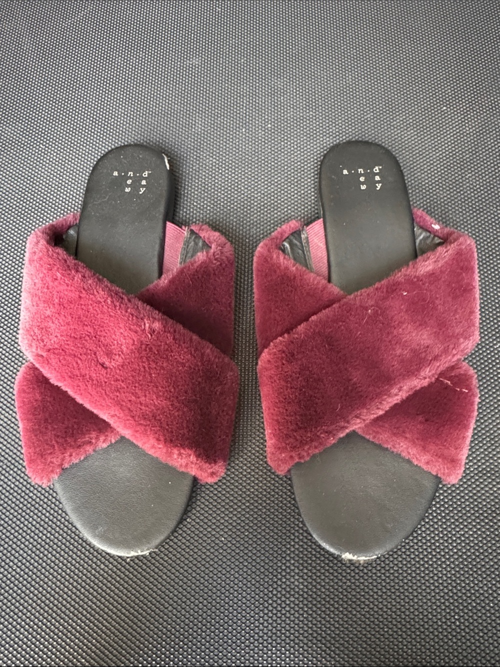 a new day Burgundy Faux-Fur Crisscross Slide Sandals